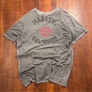 Vintage Harley Davidson Biker Motorcycle Embroidered Double Sided Gray T-shirt L